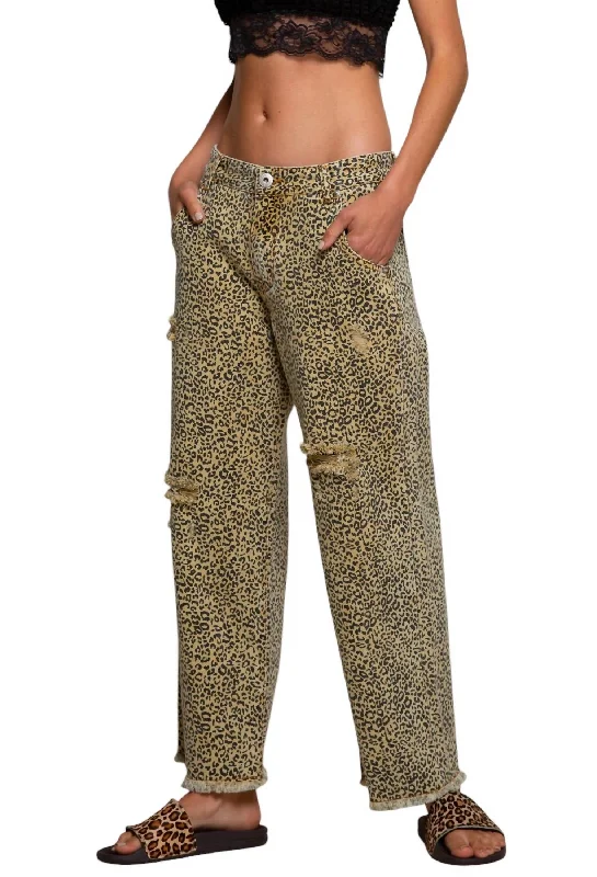 New Deals Wide Straight Leg Leopard Print Crop Vintage Denim In Mustard