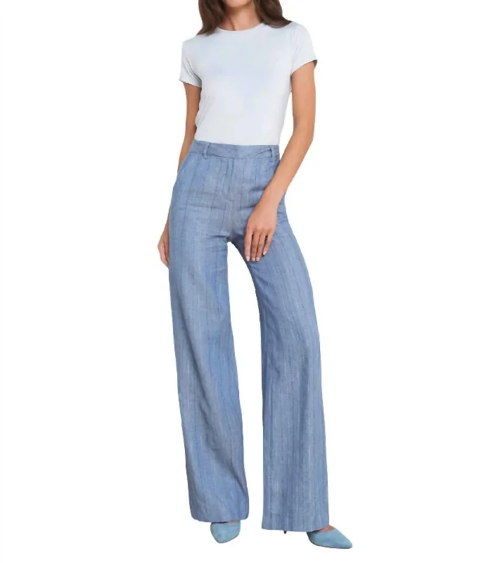 Lowest Price Livvy Straight Leg Trouser In Slate Blue Pinstripe