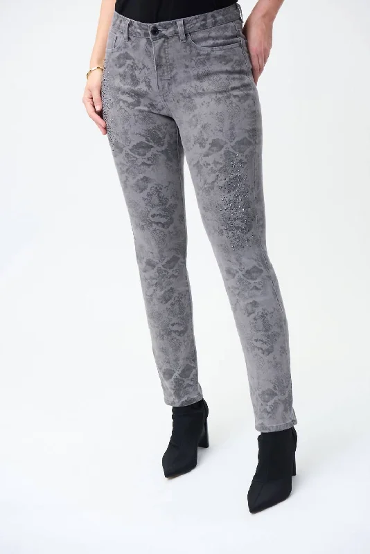 Weekend Discounts to Celebrate Printed Embellished Jeans In Grey