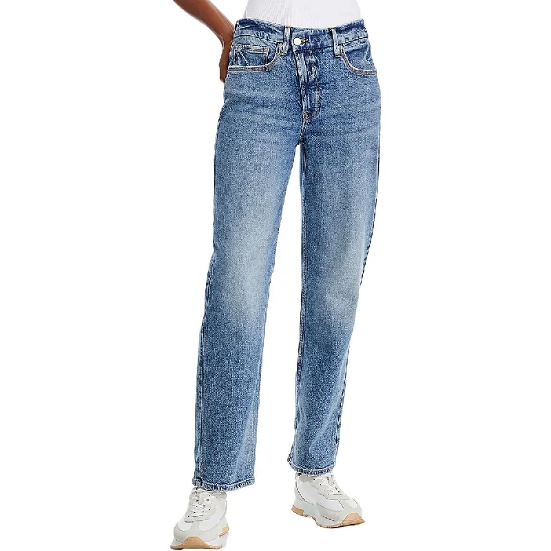 Markdown Madness Womens Denim Distressed Straight Leg Jeans