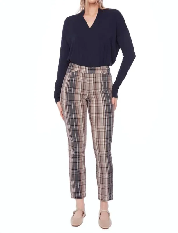 Closeout Deal Plaid Brown Pants In Multi