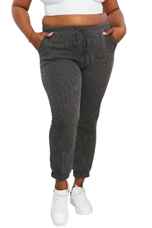 Now or Never Full Size Easy Living Ribbed Joggers In Dark Gray