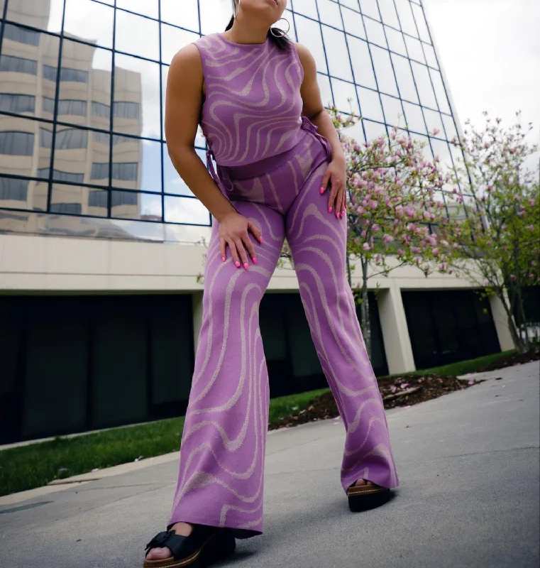 Final Markdown Lurex Swirl Flare Pants In Lilac