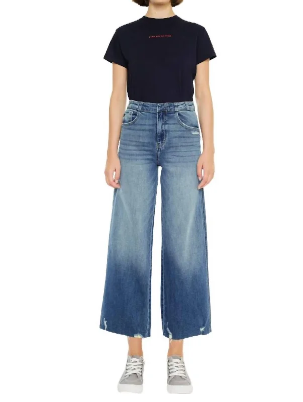 Deal of the Day High Rise Cropped Wide Leg Jeans In Medium