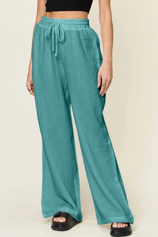 Price Smash Wide Leg Drawstring Pants In Cerulean