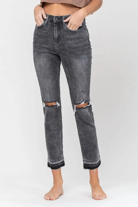 Weekend Deals You Can't Resist Jeanne High Rise Raw Hem Slim Straight In Black