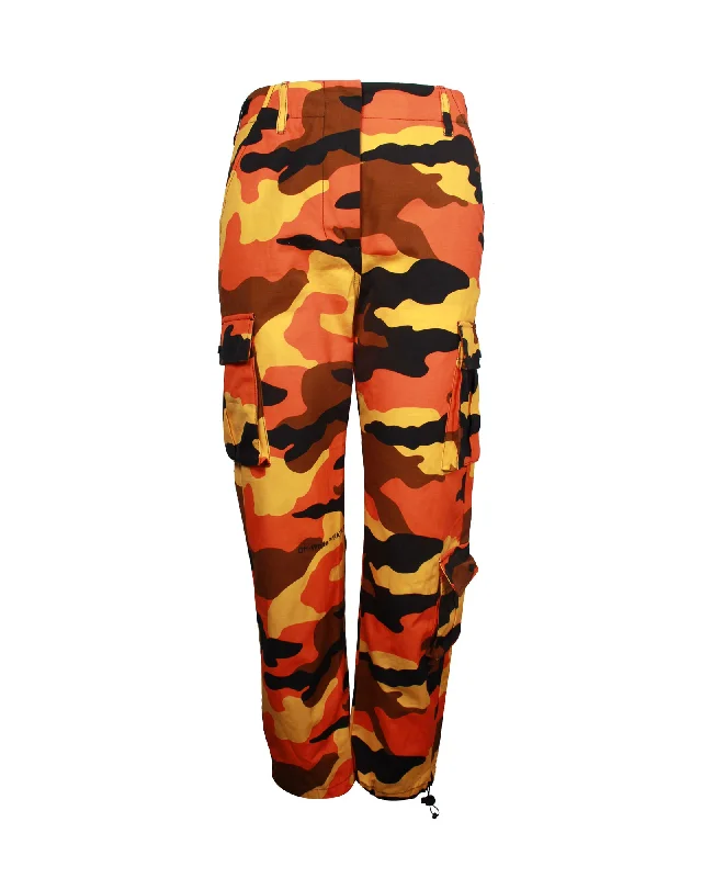 Pay Less Off-White Camouflage Printed Cargo in Orange Cotton