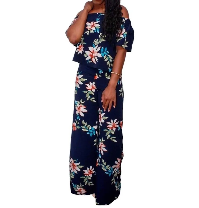 Amazing Deals Top And Pant Set In Navy Multi