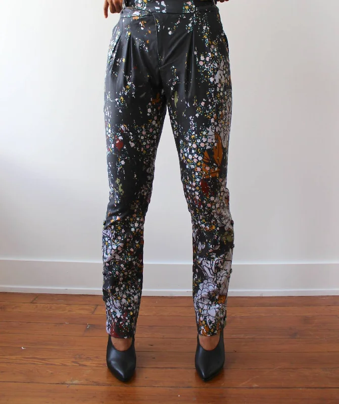 Overstock Distressed Pleated Pants In Vintage Floral Print