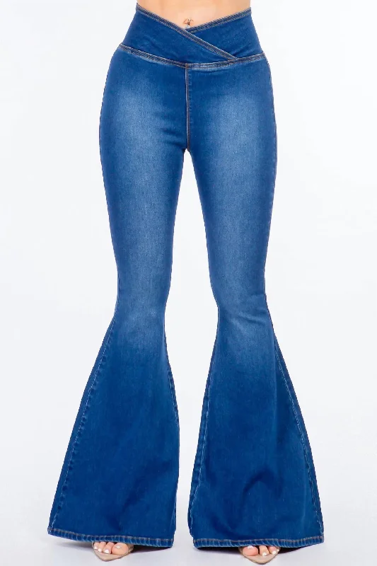 Weekend-Only Price Drops High Waist Pull On Flare Jeans In Blue