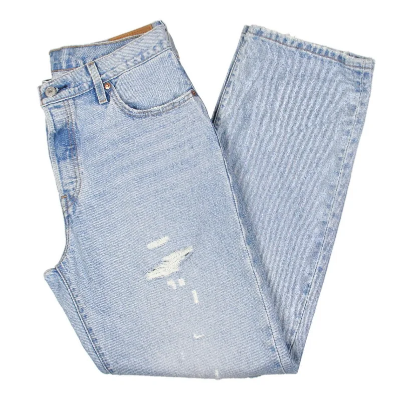 Online Only Womens Denim Distressed Straight Leg Jeans