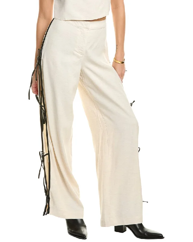 Early Access WeWoreWhat Tie Slit Linen-Blend Pant