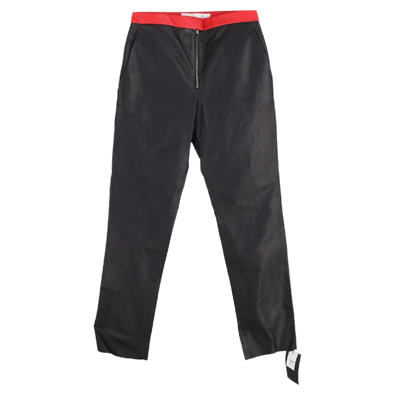 Low Cost Victoria Beckham High-Rise Straight-Leg Pants in Black Leather