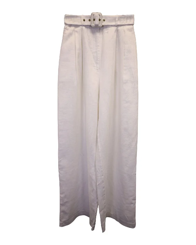 Midnight Sale Zimmermann Wavelength Belted Wide-Leg Pants in White Linen