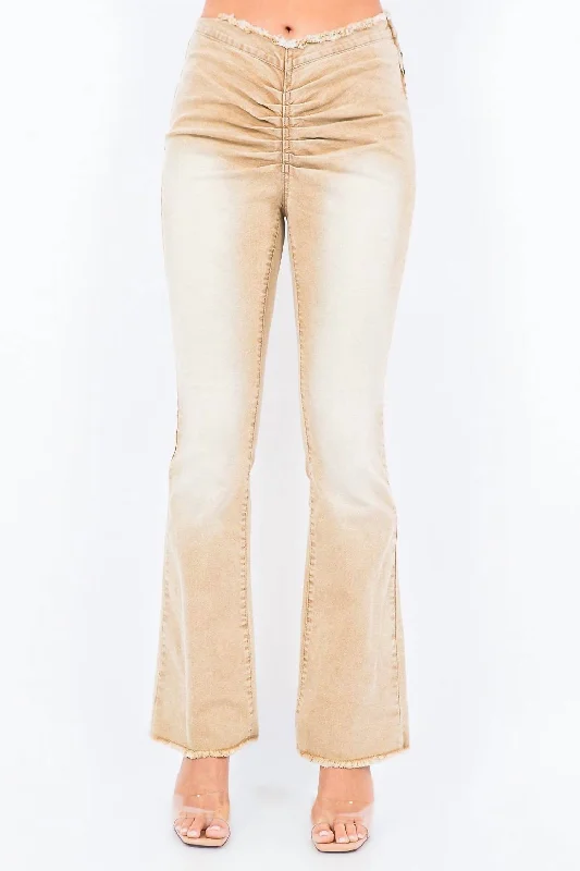 Weekend Special V-Cut Ruched Mid Flare Pants In Tan