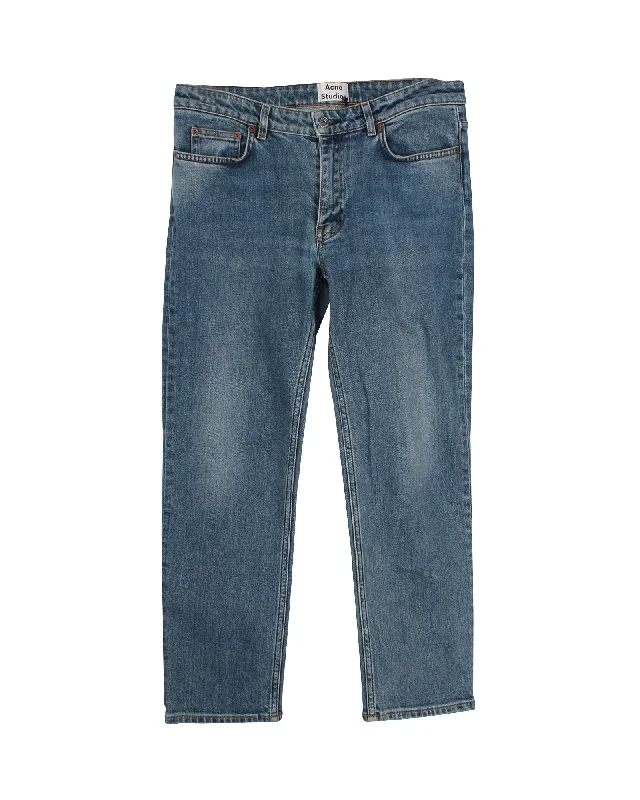 Quick Deals Acne Studios Row Straight Cut Jeans in Blue Cotton Denim