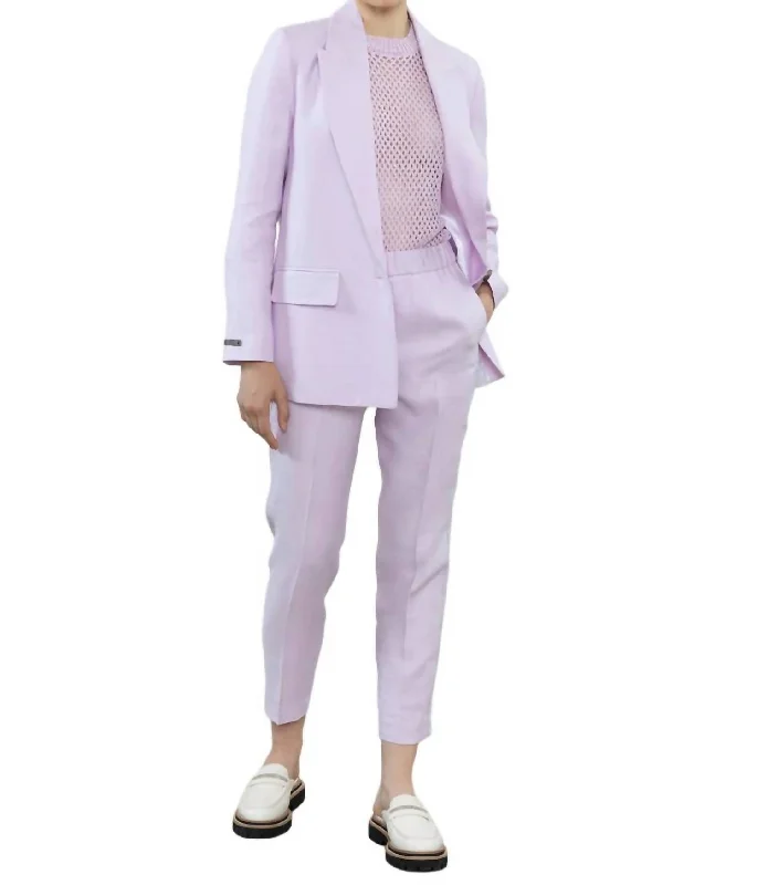 Weekend Discounts to Savor Pure Linen Gabardine Trousers In Blown Lilac