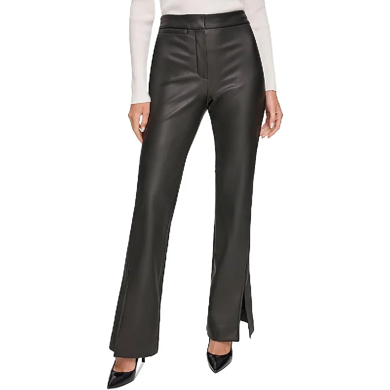 Markdowns Womens Mid-Rise Faux Leather Flared Pants