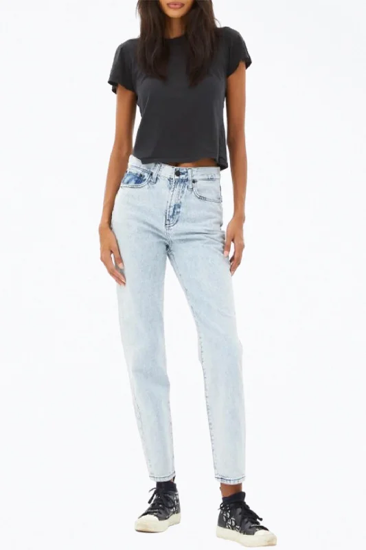 Year-End Sale Leather Pocket High-Rise Tapered Jeans In Light Blue