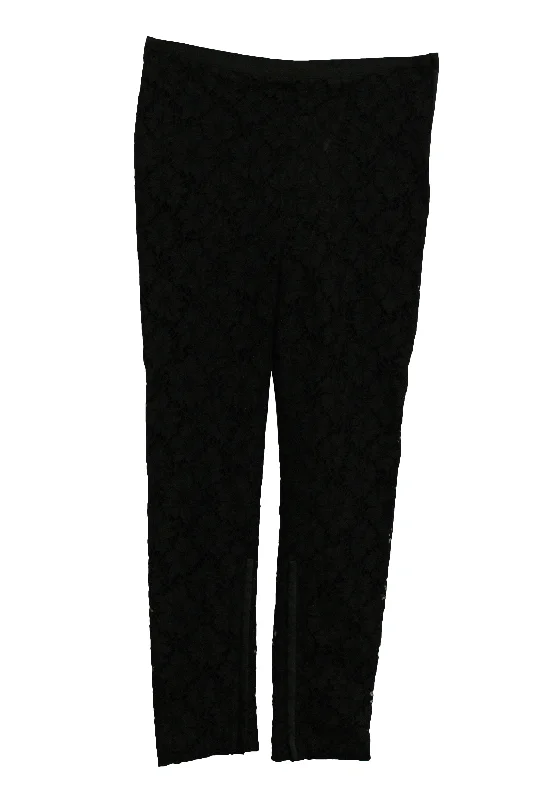 Deal of the Day Valentino Lace Pants With Side Zip in Black Viscose