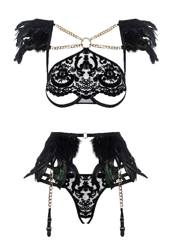 Special Price Black Angel Role-Playing Cupless Bra Lingerie Set