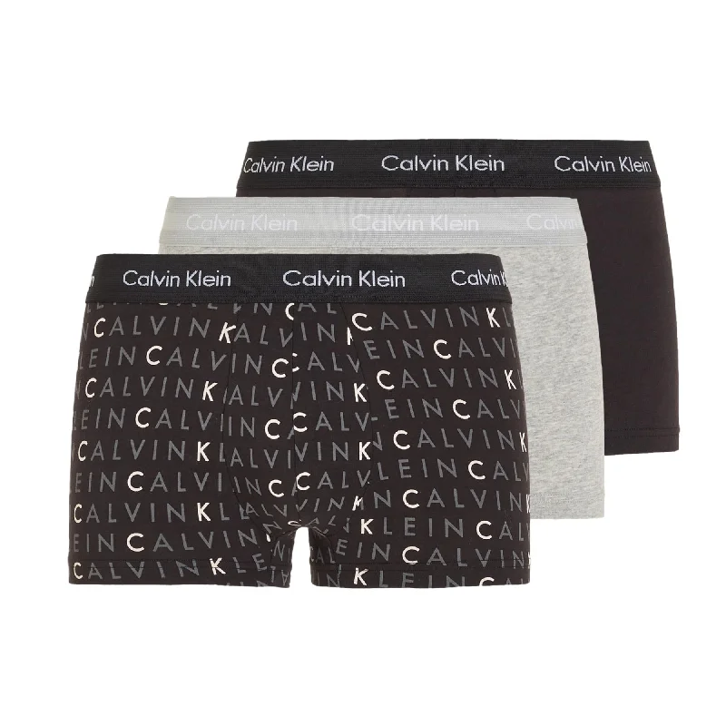 Calvin Klein Cotton Stretch Low Rise Trunks 3 Pack - Black / Grey