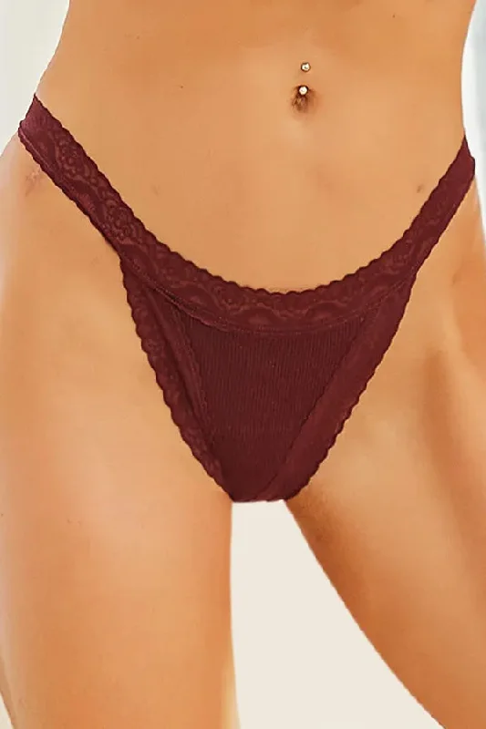 Weekend Savings Fiesta Deep Purple Lace and Ribbed Thong