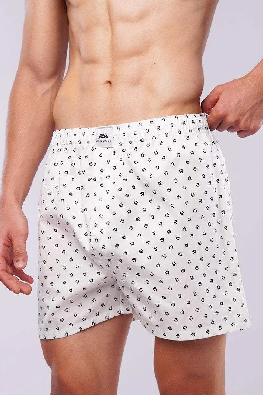 Printed Woven Boxer Shorts - White