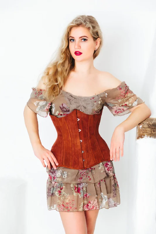 Clearance Sale Real double row steel boned underbust corset from lambskin suede. Exclusive steampunk historical corset with double rows of bones. Western Clearance Sale Real double row steel boned underbust corset from lambskin suede. Exclusive steampunk historical corset with double rows of bones. Western