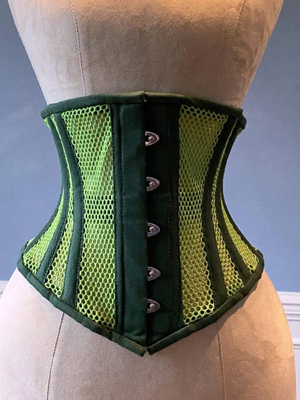 Instant Savings Real steel boned underbust underwear green corset from transparent mesh and cotton. Real waist training corset for tight lacing. Instant Savings Real steel boned underbust underwear green corset from transparent mesh and cotton. Real waist training corset for tight lacing.