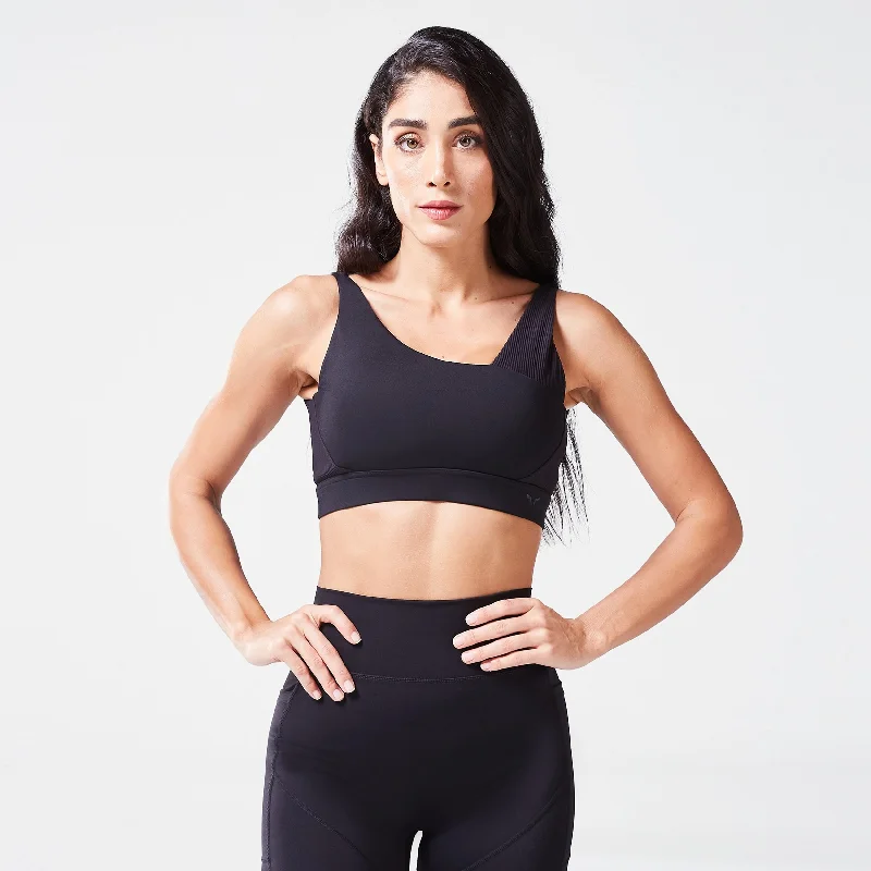 Bonus Offer Code Ribbed Asymmetric Bra - Black