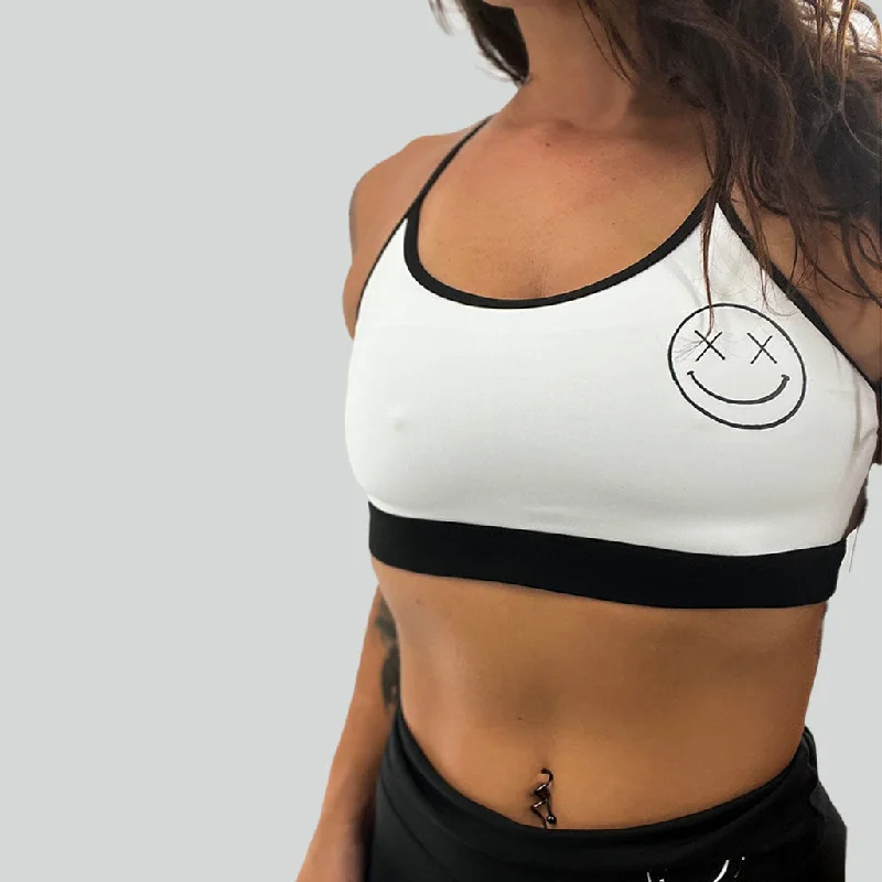 Instant Deal Salty Savage Ladies “OG Smile” Two Tone Racerback Sports Bra | White