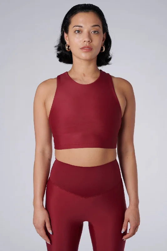 Tula High Neck Racer Back Crop Top | Recycled Nylon | Wine